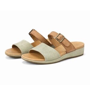 Kork-Ease Women's Leather Suede Slide Sandals Buckle Size 8 Sage‎ Green Tan